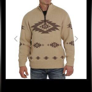 Cinch Men's Tan and Brown Zip Up Sweater